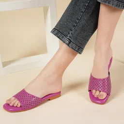 Rubeezz Women Textured Slip-On Open Toe Flats-picture-10