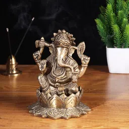 Aapno Rajasthan Brown Ganesha On Lotus Brass Showpiece-image-36