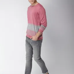 Mast & Harbour Men Pink & Grey Striped Pullover-picture-45