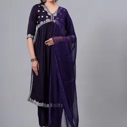NEW4U Ethnic Motifs Embroidered Regular Thread Work A-Line Kurta With Palazzos & Dupatta-picture-29