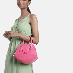 Baggit Solid PU Structured Handheld Bag With Link Chain Embellished Detail image 4