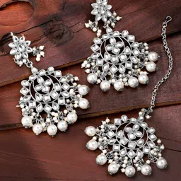 Peora Silver-Plated Pearl Kundan Studded Jewellery Set-image-18