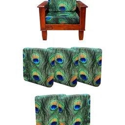 ohello Blue Green 5 Piece Self Design Elasticated Sofa Covers-picture-13