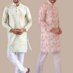 Aanys Culture Selection Of 2 Abstract Printed Mandarin Collar Dobby Weave Straight Kurtas image 5