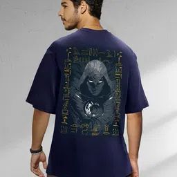 Bewakoof Men Navy Blue Printed Cotton Oversized T-shirt-picture-36