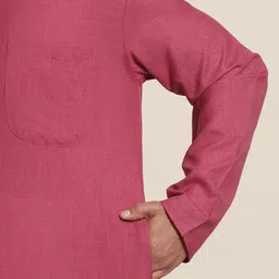 SOJANYA Men Pink Pure Cotton Solid Kurta & Churidar Comes With a Nehru Jacket image 5
