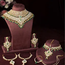Peora Women 18K Gold Plated Green American Diamond Bridal Jewellery Set-picture-18