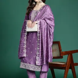 Indo Era Ethnic Motifs Embroidered Kurta with Trousers & Dupatta image 4