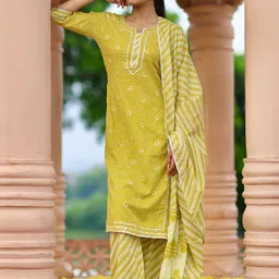 Libas Bandhani Printed Gotta Patti Pure Cotton Kurta with Palazzos & Dupatta-image-88