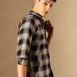 DENNISON Smart Tartan Checked Spread Collar Casual Shirt image 3