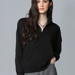 Flying Machine Women Black Solid Sweatshirt-picture-4
