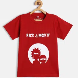 BRATMA Kids Maroon & White Rick & Morty Printed Cotton T-shirt-image-31