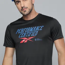 Reebok Men Black & Blue Typography Printed GS Training Statement Speedwick T-shirt-picture-19