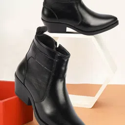 FAUSTO Women Pointed Toe Mid-Top Blocked Boots image 1