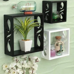 Home Sparkle Set of 3 Black & White MDF Basic Wall Shelf-image-64