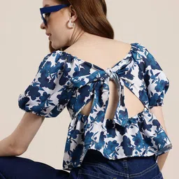 HERE&NOW Floral Print Sweetheart Neck Styled Back Top-picture-33