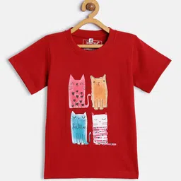 BRATMA Kids Red & Blue Printed Cotton T-shirt-image-88