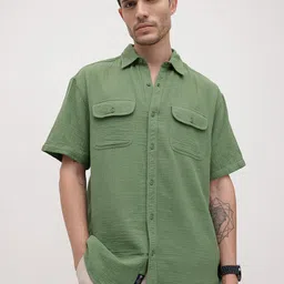 The Roadster Life Co. Pure Cotton Crinkled Relaxed Shirt-image-46