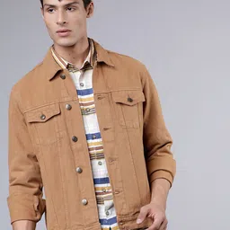 HIGHLANDER Men Khaki Solid Denim Jacket-picture-38
