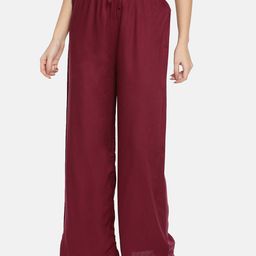 TWIN BIRDS Women Burgundy Solid Wide Leg Palazzos-picture-5