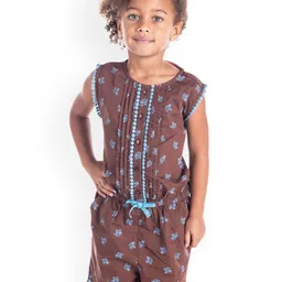 Cherry Crumble Girls Brown & Blue Printed Romper-picture-32