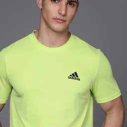 ADIDAS Men Fluorescent Green D4M Brand Logo Printed Aeroready Sustainable T-shirt-picture-20