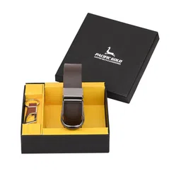 Pacific Gold Men Brown & Silver-Toned Genuine Leather Accessory Gift Set-image-38