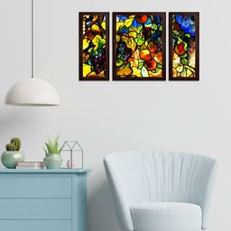 WENS Set of 3 Green & Red Abstract MDF Wall Arts-picture-49