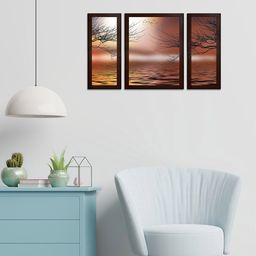 WENS Set of 3 Brown & Black Reflection Of Water Wall Paintings-picture-37