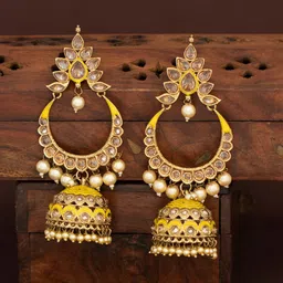Sukkhi & Gold-Plated & Yellow Pearl Classic Jhumkas-picture-40