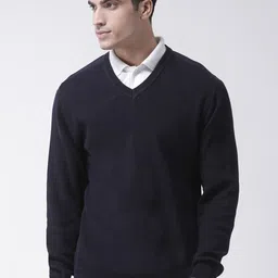 Club York Men Navy Blue Self Design Pullover Sweater-image-42