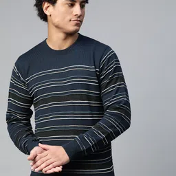 Pierre Carlo Navy Blue & White Striped Pullover-picture-24