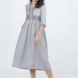 Vishudh Women Grey & Black Printed Fit And Flared Midi Dress-picture-31