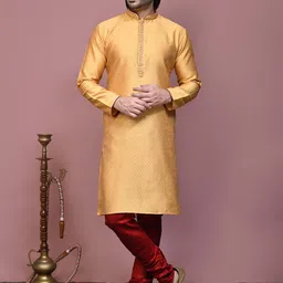 RANAK Ethnic Motifs Woven Design Mandarin Collar Thread Work Regular Straight Kurta-picture-11