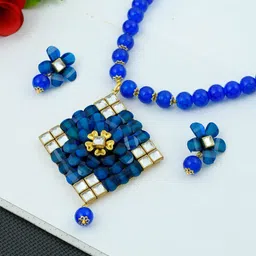 Silvermerc Designs Gold-Plated Blue & White Pearl Beaded Jewellery Set-picture-19