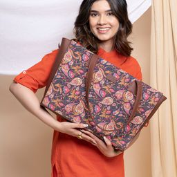 ZOUK Paisley Printed Structured Tote Bag-picture-18