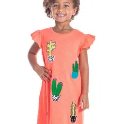 Cherry Crumble Girls Orange Embroidered T-shirt Dress-image-31