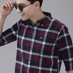 THE BEAR HOUSE Men Navy Blue Slim Fit Tartan Checked Flannel Pure Cotton Casual Shirt-picture-41