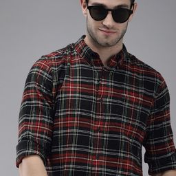 THE BEAR HOUSE Men Black & Red Slim Fit Tartan Checked Flannel Pure Cotton Casual Shirt-picture-33