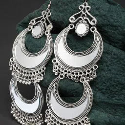 Moedbuille Silver-Plated Oxidised Handcrafted Crescent Shaped Drop Earrings-picture-30