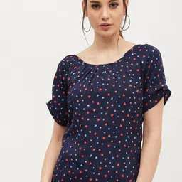 Harpa Women Navy Blue & Red Printed Top-picture-38