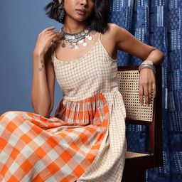 Taavi Woven Legacy Checked Pure Cotton A-line Ethnic Dress With Slit-picture-33