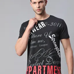 Pierre Carlo Men Black & White Typography Printed T-shirt image 1