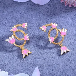 Estele Women Gold-Plated Floral Drop Earrings-picture-12