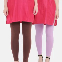 Dollar Missy Women Pack Of 2 Cotton Solid Slim-fit Ankle-Length Leggings-image-96