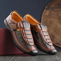 Rising Wolf Men Black & Brown Comfort Sandals-image-91