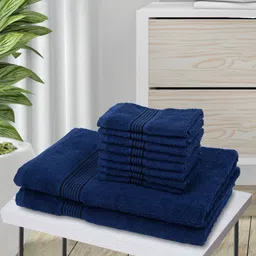 kopa BIANCA Set Of 10 Navy Blue Solid Cotton 380 GSM Super-Soft Towel Set-picture-33