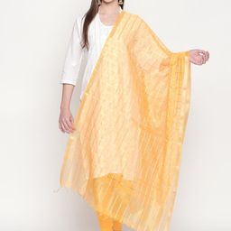 Dupatta Bazaar Yellow & Gold-Coloured Checked Dupatta-picture-33