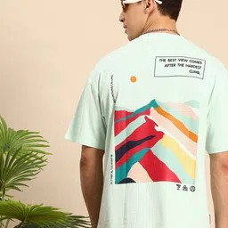 Mast & Harbour Pure Cotton Graphic Printed Drop-Shoulder Sleeves Oversized T-shirt-picture-24