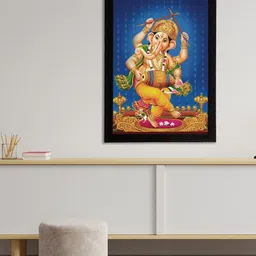 eCraftIndia Blue & Orange Lord Ganesha Satin Matt Texture Framed UV Wall Art Painting-image-87
